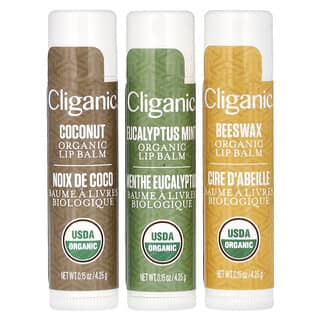 Cliganic, Набор органических бальзамов для губ, 3 упаковки, по 4,25 г (0,15 унции)