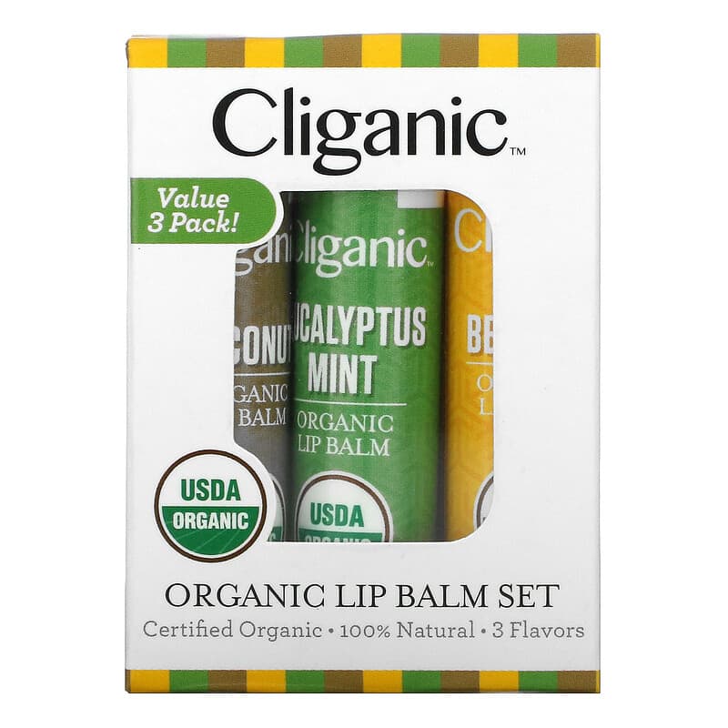 Cliganic Organic Lip Balm Set, Mint Burst, Citrus, Beeswax, Eucalyptus  Mint, Vanilla, Coconut, 0.15 oz/4.25 g Ingredients and Reviews