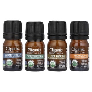 Cliganic, 100% Pure and Natural Essential Oils, 100% reine und natürliche ätherische Öle, Aromatherapie-Set, 4-teiliges Set