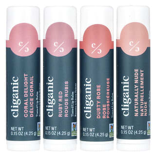 Cliganic, Kit de baume à lèvres teinté, Notes de couleur, 4 paquets de 4,25 g chacun