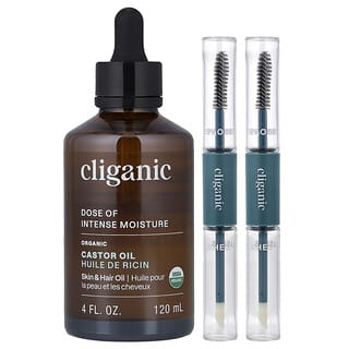 Cliganic, Dose of Intense Moisture™, Organic Castor Oil, Lash & Brow Set, 4 fl oz (120 ml)