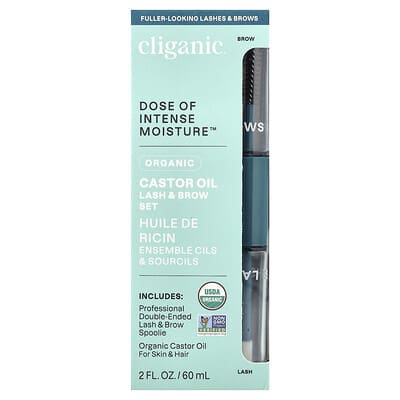 Cliganic, Dose of Intense Moisture™, Organic Castor Oil, Lash & Brow Set, 2 fl oz (60 ml)
