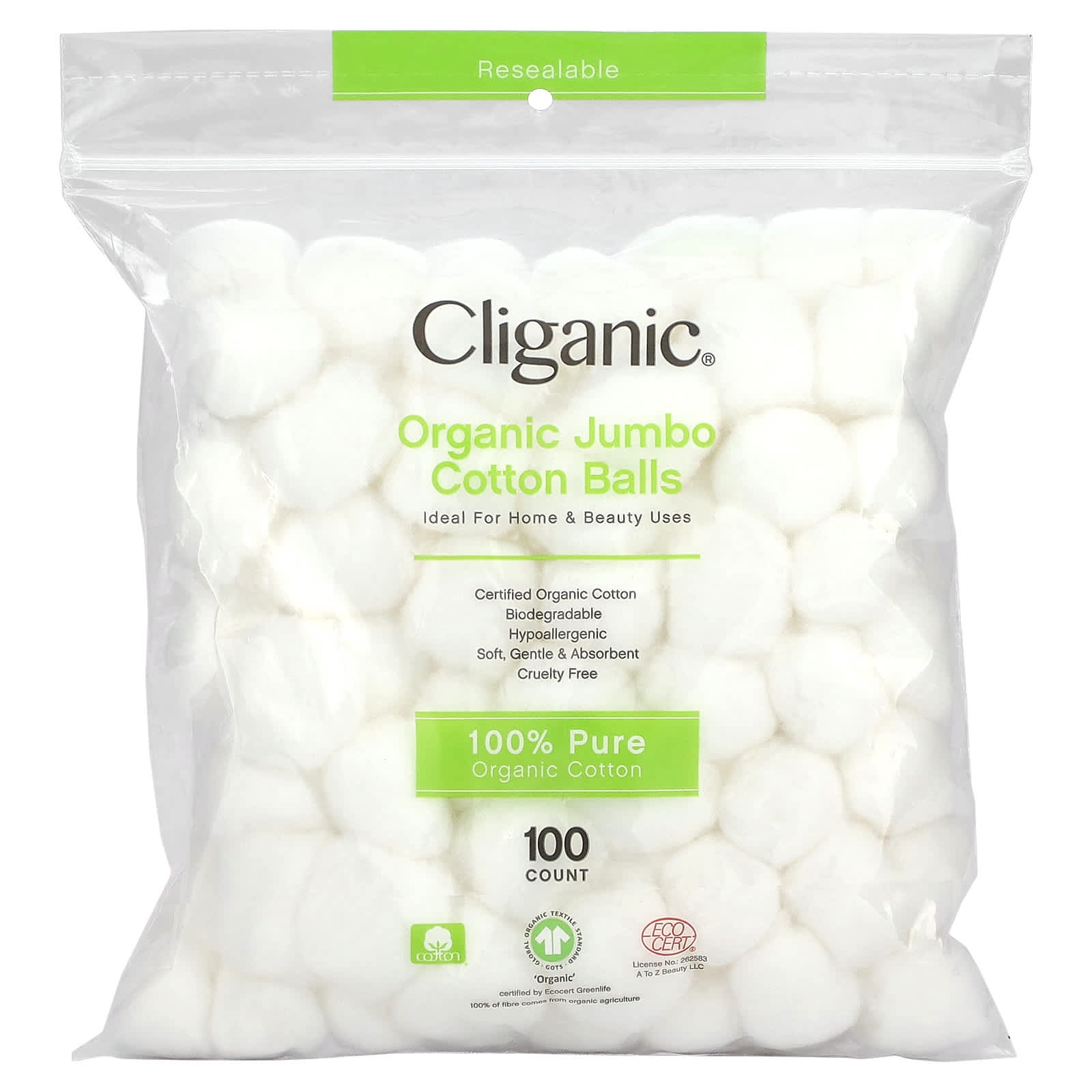 Cliganic Super Jumbo Cotton Balls (200 Count) - Hypoallergenic, Absorbent,  Large Size, 100% Pure