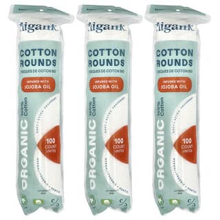 Cliganic, Organic Cotton Rounds Infused With Jojoba Oil , 3 Packs, (100 Cotton Rounds) Each