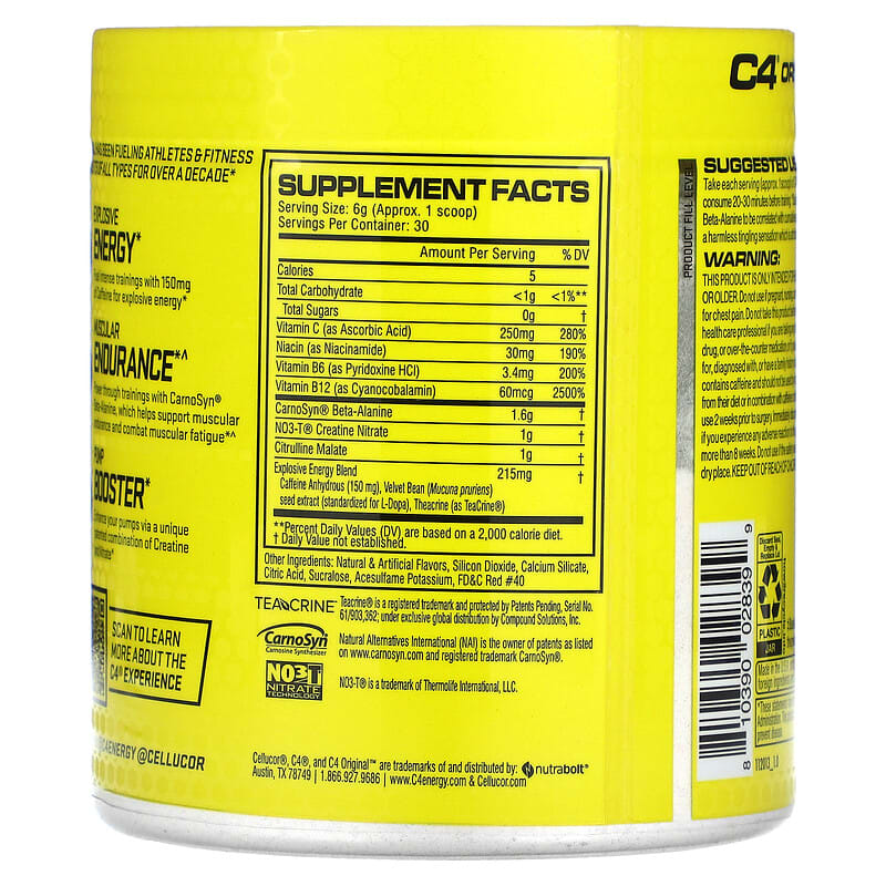 C4 Original Pre-Workout Powder (Fruit Punch), 180 gm Bottle | PipingRock  Health Products