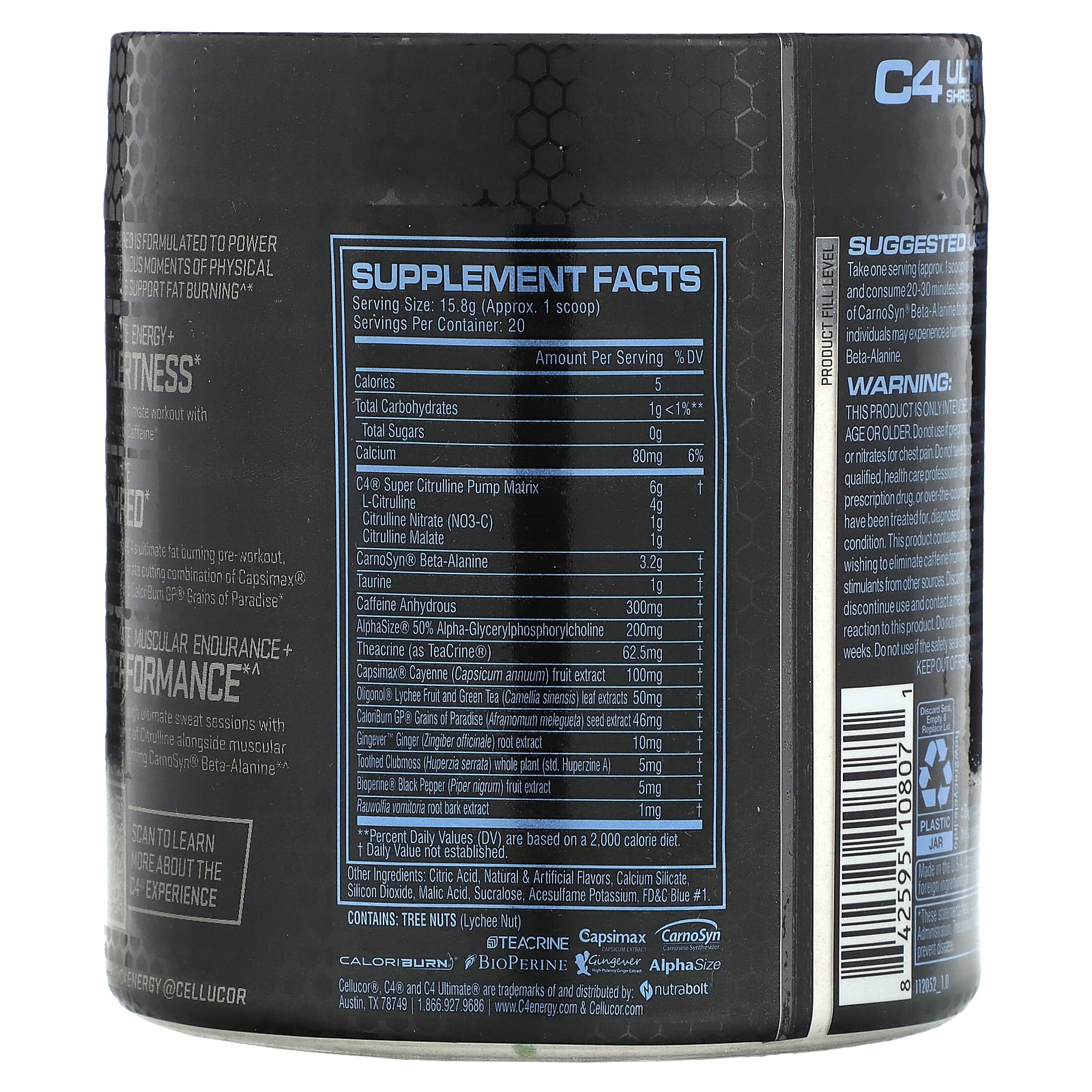 Cellucor, C4 Ultimate Shred, Pre-Workout, Ice Blue Razz, 12.3 oz (350 g)