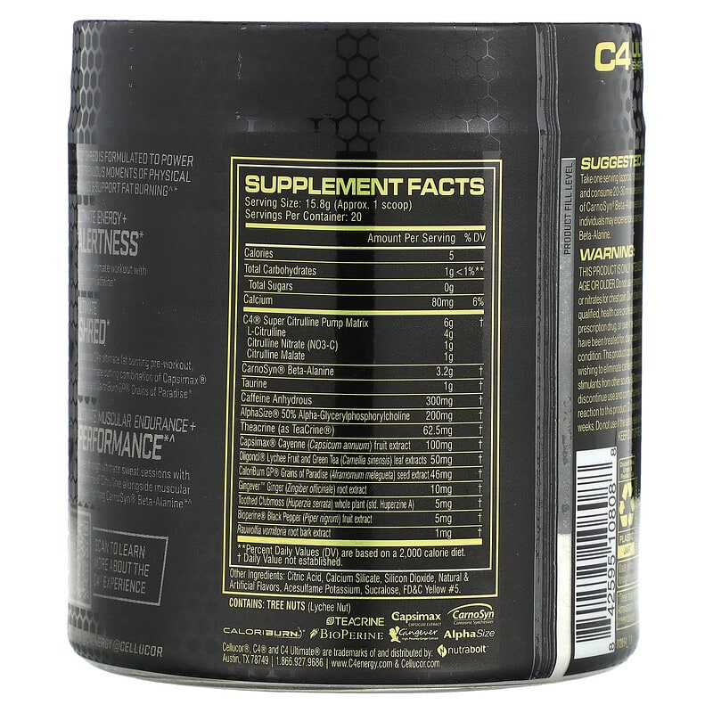 C4 Ultimate Shred, Pre-Workout, Lemon Italian Ice, 11.1 oz (316 g)