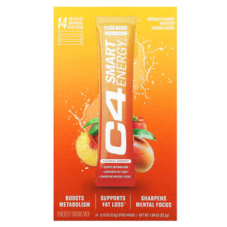 Cellucor, C4 Smart Energy, смесь для приготовления энергетического напитка, со вкусом персика и манго, 14 стик-пакетов по 3,8 г (0,13 унции)