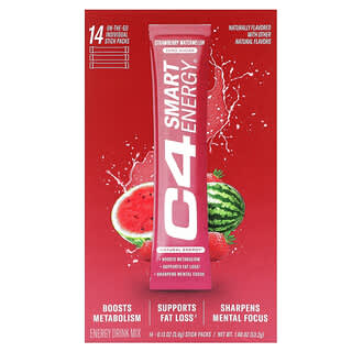 Cellucor, C4 Smart Energy, смесь для приготовления энергетического напитка, со вкусом клубники и арбуза, 14 стик-пакетов по 3,8 г (0,13 унции)