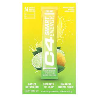 Cellucor, C4 Smart Energy, Mélange à boire, Yuzu et citron vert, 14 sachets en stick, 3,9 g pièce