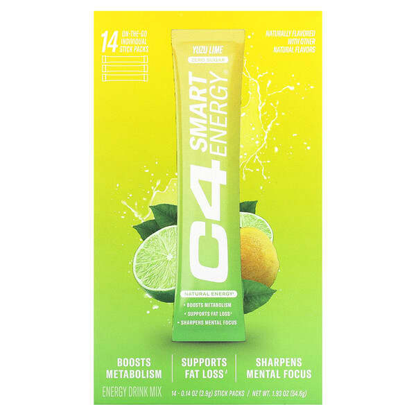 Cellucor, C4 Smart Energy Drink Mix, Yuzu Lime, 14 Sticks, 0.14 oz (3.9