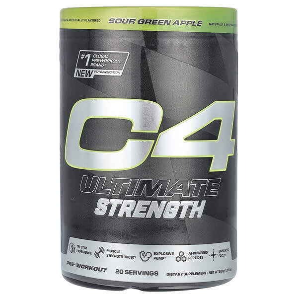C4 / Cellucor, C4 Ultimate Strength，鍛鍊前，酸青蘋果，1.23 磅（558 克）