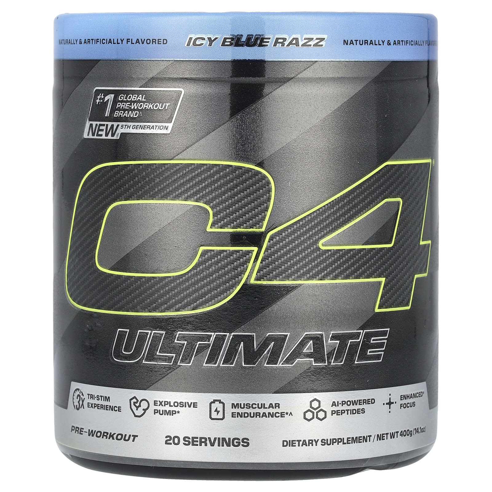C4® Ultimate, Suplemento preentrenamiento, Razz azul helado, 400 g