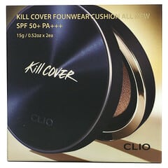 Clio, Kill Cover, Founwear Cushion All New, FPS 50+, PA+++, 04 Gingembre, 2 coussins, 0,52 (15 g) chacun (Cet article n’est plus fabriqué) 