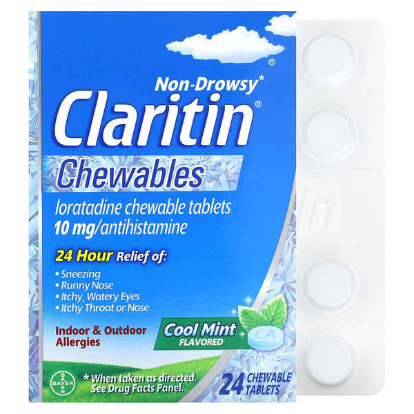 Claritin, คูลมินต์ไม่ก่อให้เกิดอาการง่วงซึม ขนาด 10 มก. บรรจุเม็ดเคี้ยว 24 เม็ด