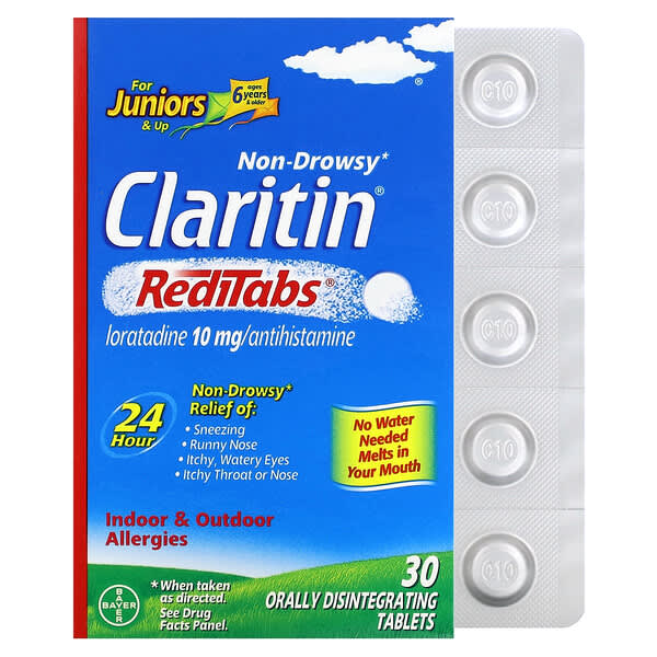 Claritin, Non-Drowsy RediTabs สำหรับเด็กอายุ 6 ปีขึ้นไป ขนาด 10 มก. บรรจุเม็ดสลายช่องปาก 30 เม็ด