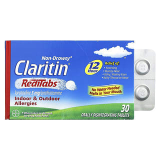 Claritin, RediTabs, не вызывающий сонливости, от аллергии в помещении и на свежем воздухе, 5 мг, 30 таблеток для рассасывания в полости рта