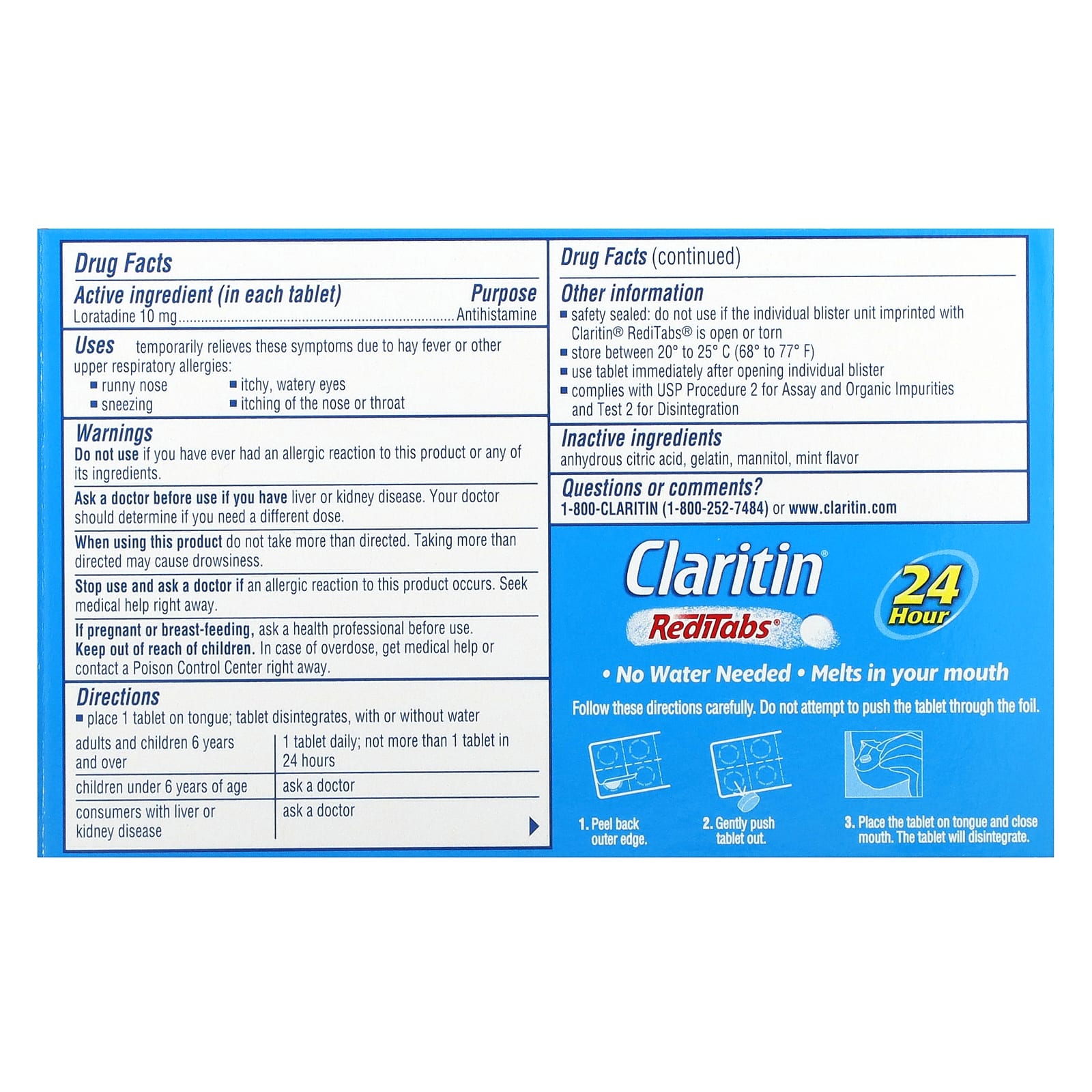 Claritin, Non-Drowsy, RediTabs, 10 Mg, 30 Orally Disintegrating Tablets