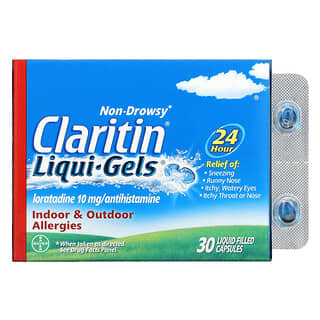 Claritin, Não Sonolento, Liqui Gels, 10 mg, 30 Cápsulas Preenchidas com Líquido