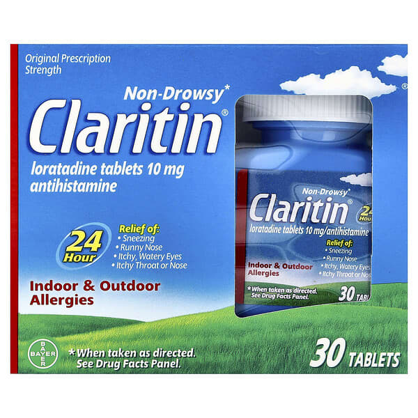 Claritin, 졸리지 않음, 로라타딘 정제, 10mg, 30정