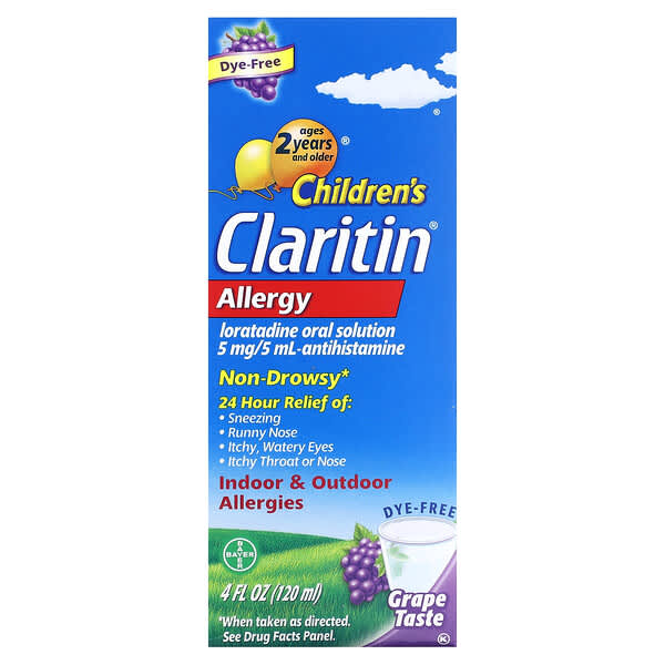 Claritin, เด็ก โรคภูมิแพ้ อายุ 2 ปีขึ้นไป รสองุ่น 5 มก. ขนาด 4 ออนซ์ (120 มล.)