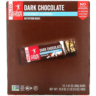 Caveman Foods, Nutrition Bars, Dark Chocolate Coconut Almond, 12 Bars, 1.41 oz (40 g) Each