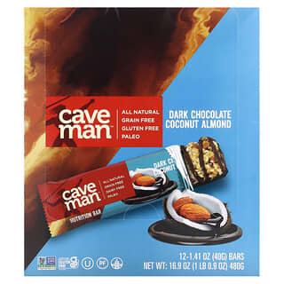 Caveman Foods, Barres nutritionnelles, Chocolat noir, noix de coco et amandes, 12 barres, 40 g chacune