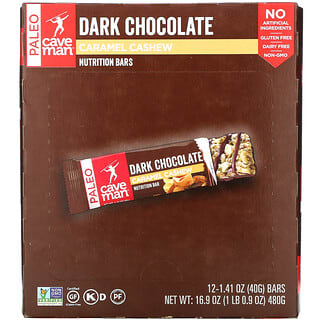Caveman Foods, Nutrition Bars, Dark Chocolate Caramel Cashew, 12 Bars, 1.41 oz (40 g) Each