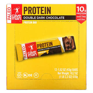 Caveman Foods, Protein Bar, Double Dark Chocolate, 12 Bars, 1.52 oz (43 g) Each