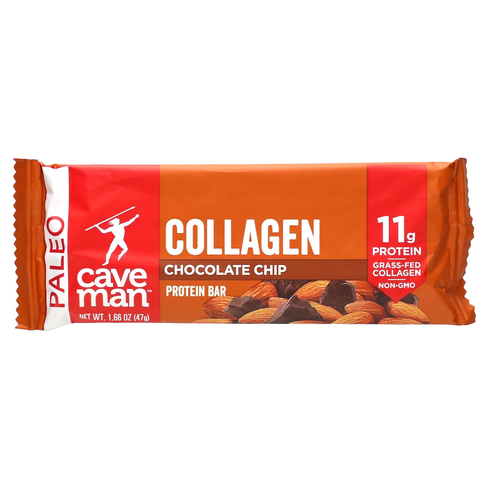 Caveman Foods, Collagen Protein Bar, Chocolate Chip, 12 Bars, 1.66 oz