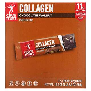 Caveman Foods, Collagen Protein Bar, Chocolate Walnut, 12 Bars, 1.66 oz (47 g) Each