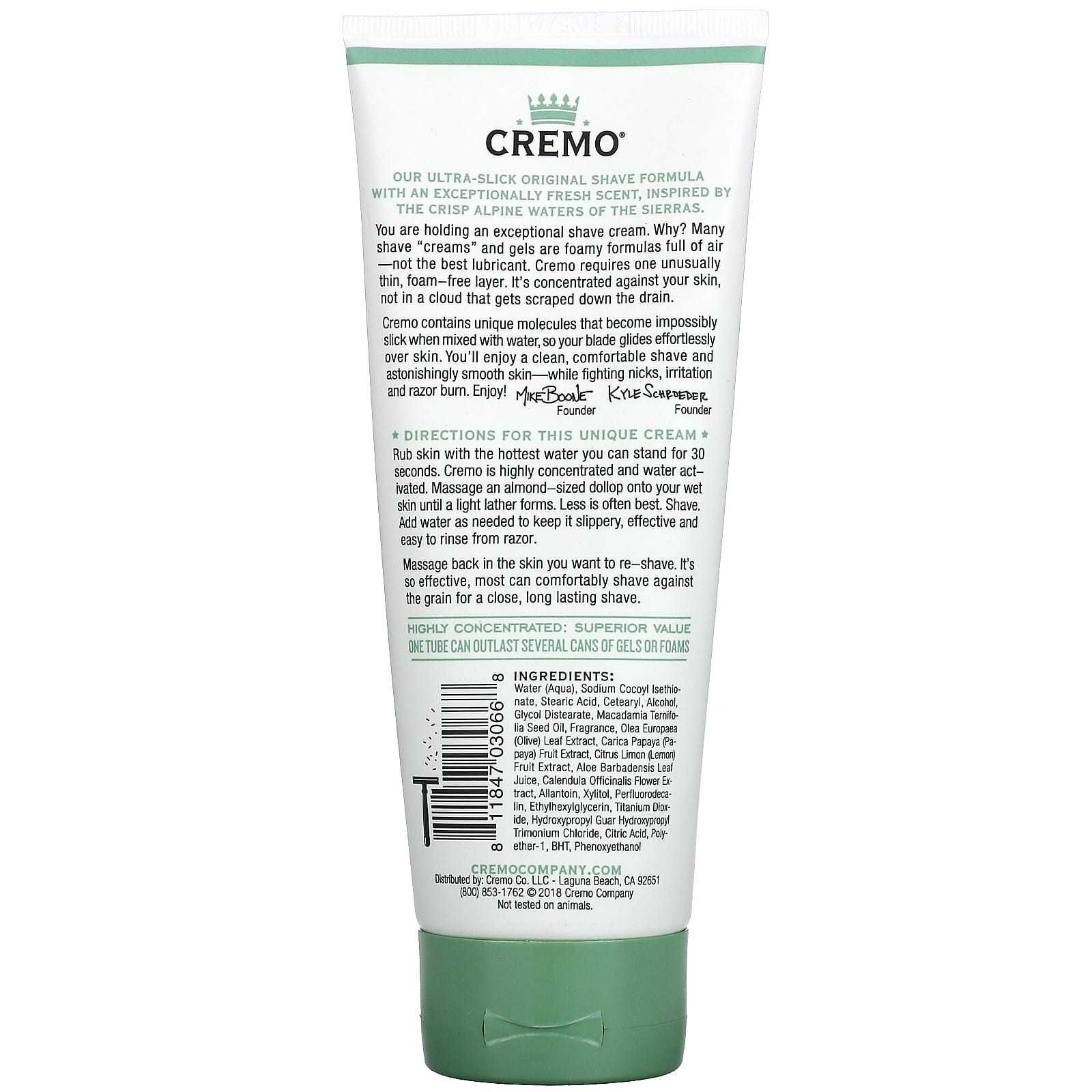 Cremo, Original Formula Concentrated Shave Cream, Silver Water & Birch