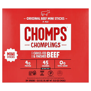 تشومبس‏, Chomplings Mini Sticks Grass-Fed Original Beef, 24 Pack
