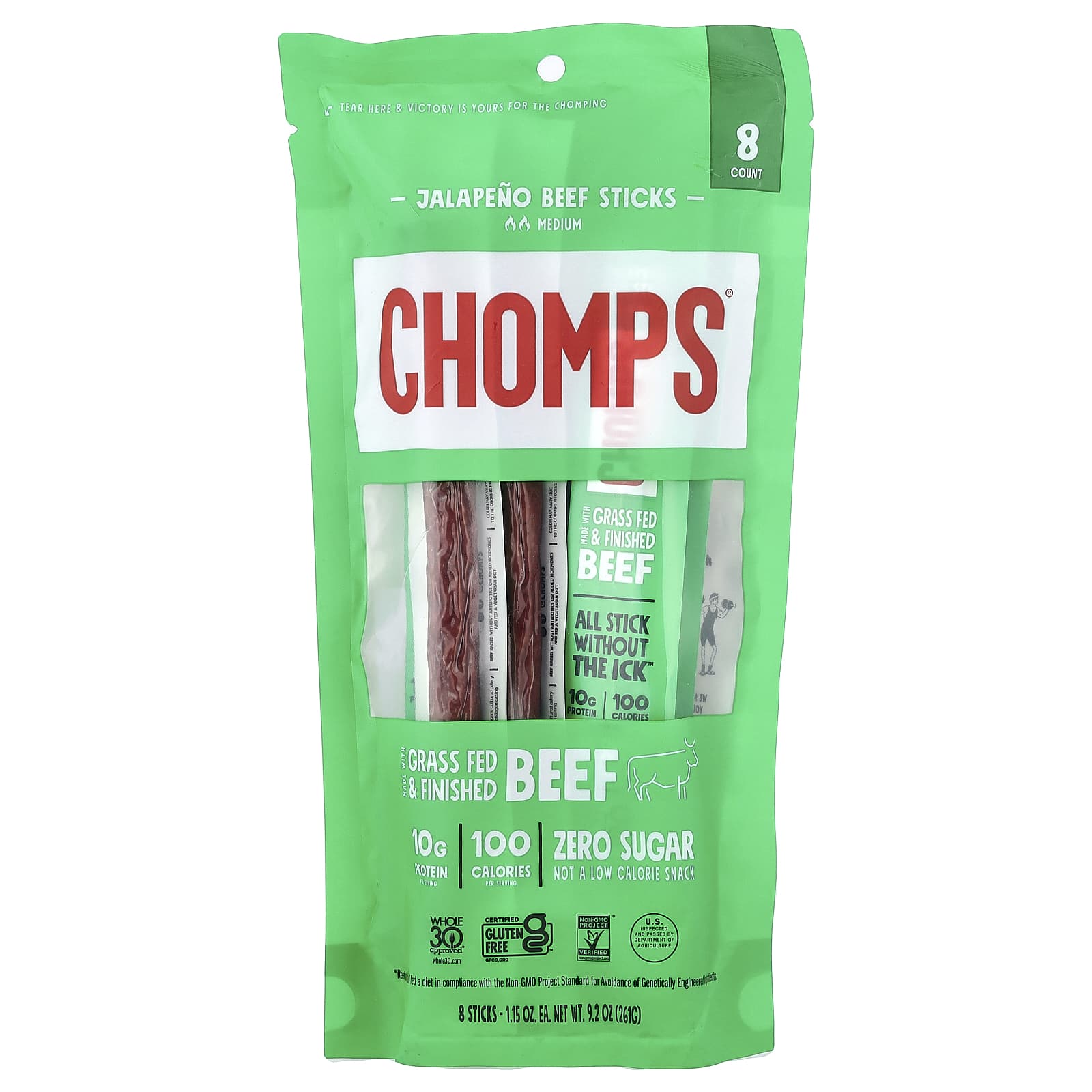 Jalapeno Beef Stick, Medium, 8 Sticks, 1.15 oz (32 g) Each