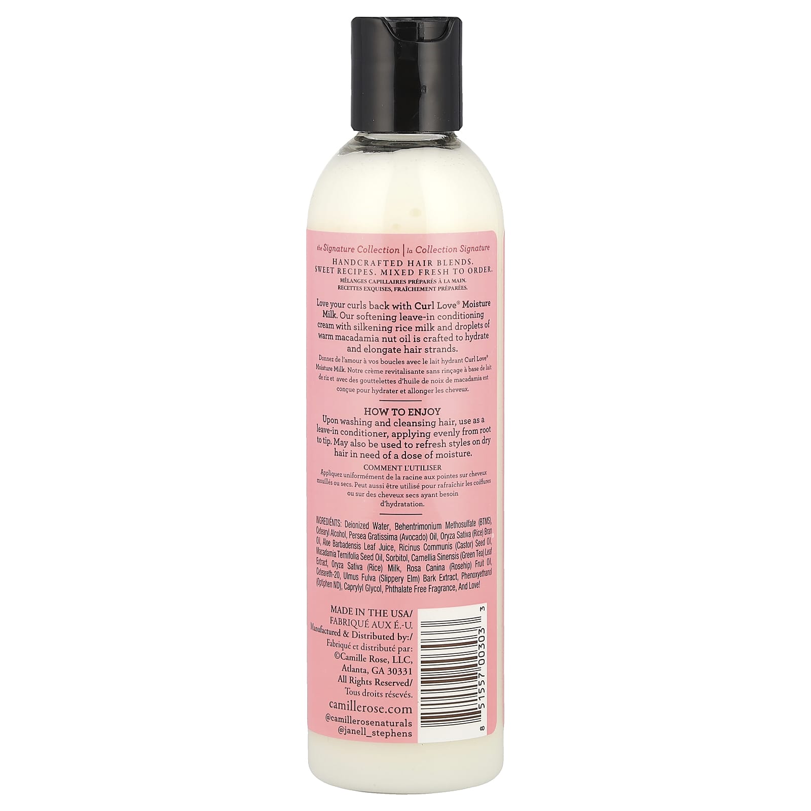 Camille Rose, Curl Love® Moisture Milk, Leave-In Conditioning Cream, Rice Milk & Macadamia Oil, 8 oz (240 ml)