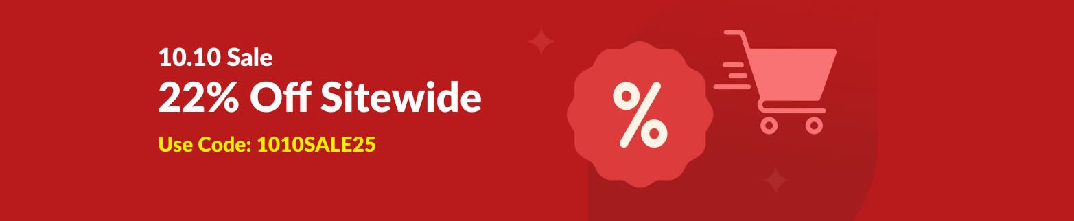 iHerb 10.10 Sale banner with 22% off sitewide and promo code 1010SALE25 on a red background with shopping cart icon.