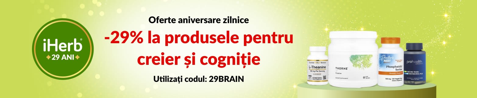 Oferte zilnice – iHerb 29 de ani. 29% reducere la categoria creier și cogniție cu codul 29BRAIN.