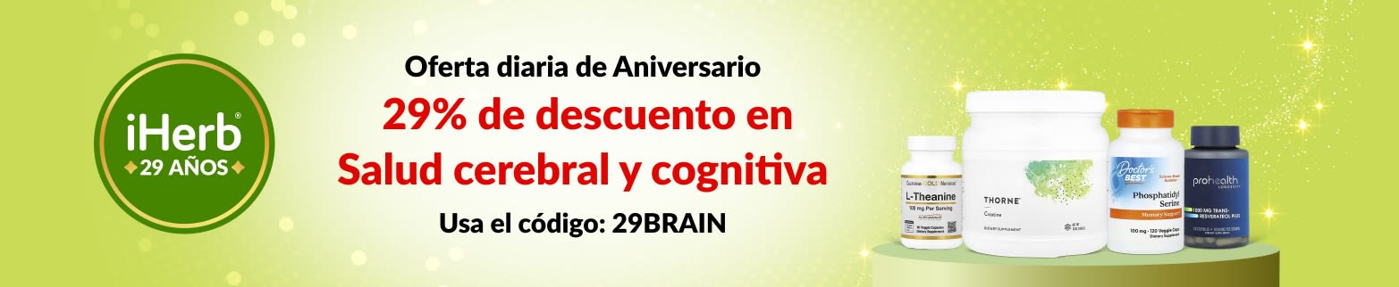 Oferta diaria por el 29.º Aniversario de iHerb: 29% de descuento en Salud cerebral y cognitiva con el código: 29BRAIN.