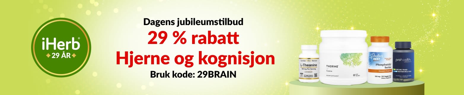 iHerb 29-års jubileumstilbud – 29 % rabatt på hjerne og kognisjon med koden 29BRAIN.