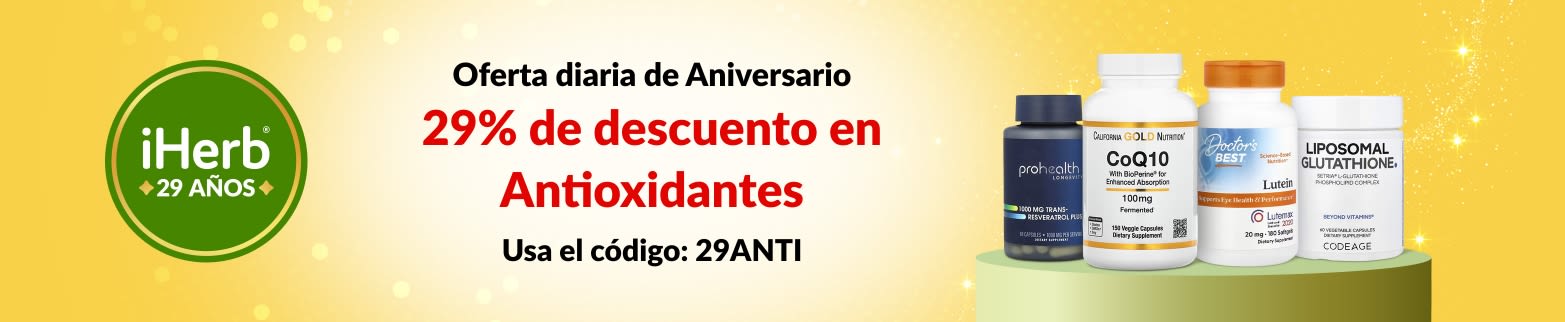 Oferta diaria por el 29.º Aniversario de iHerb: 29% de descuento en Antioxidantes con el código: 29ANTI.