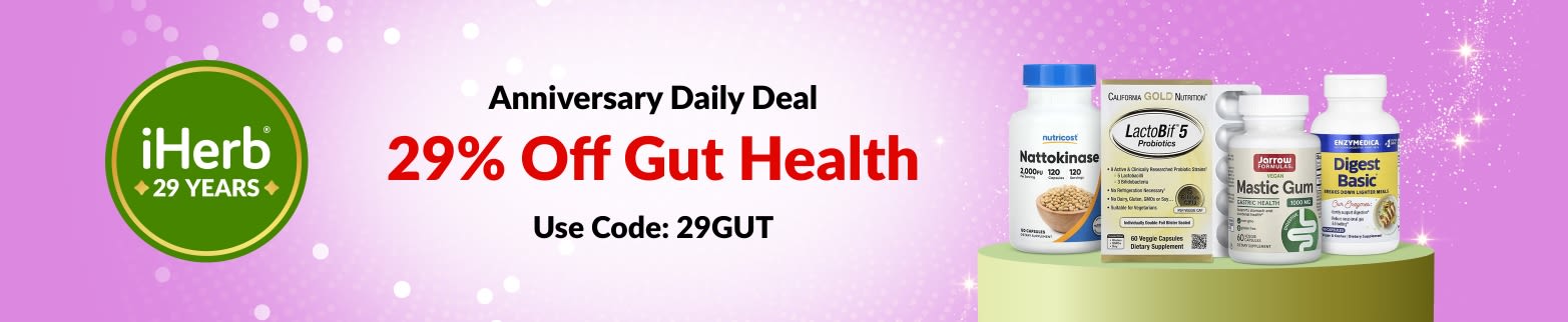 iHerb 29th Anniversary Daily Deal – 29% off Gut Health with code 29GUT.