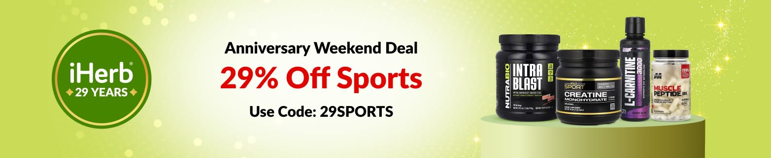 iHerb 29th Anniversary Weekend Deal – 29% off Sports with code 29SPORTS.
