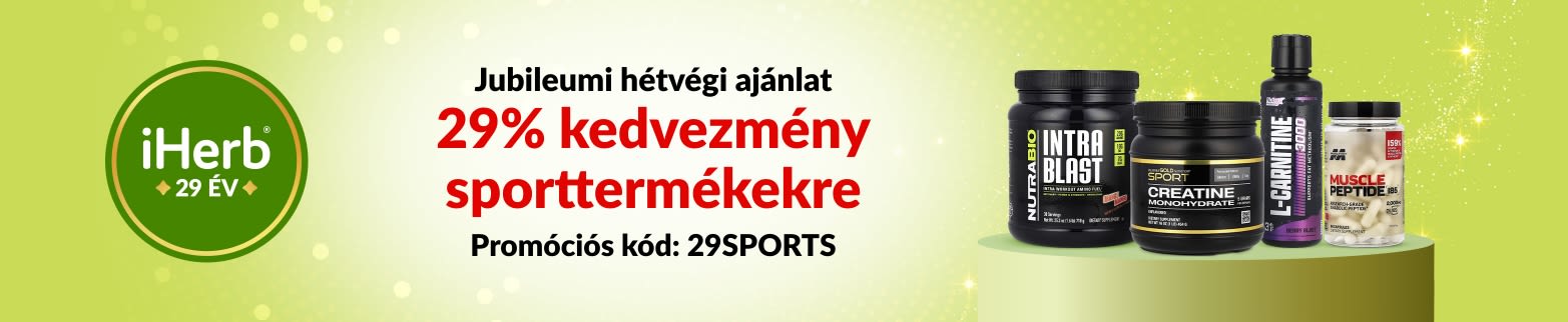 iHerb 29. jubileumi napi ajánlat – 29% kedvezmény sporttermékekre a 29SPORTS kóddal.