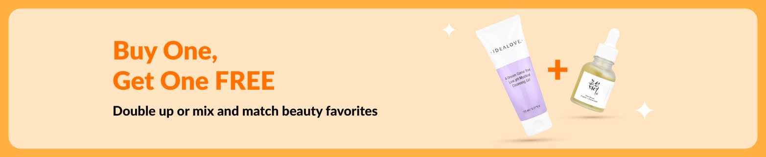 Buy one, get one free beauty sale, featuring skincare products and mix-and-match beauty favorites promotion.
