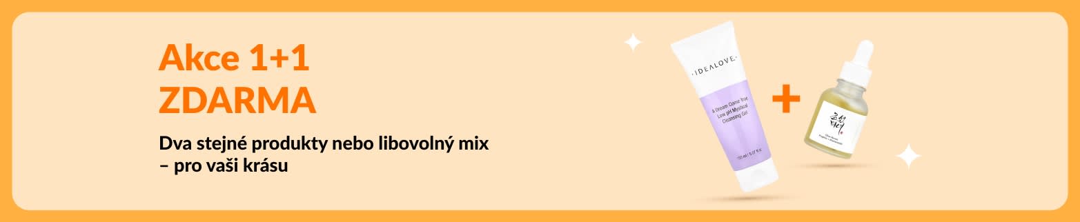 Akce 1+1 zdarma na kosmetiku, zahrnující produkty pro péči o pleť a libovolnou kombinaci oblíbených produktů pro krásu.
