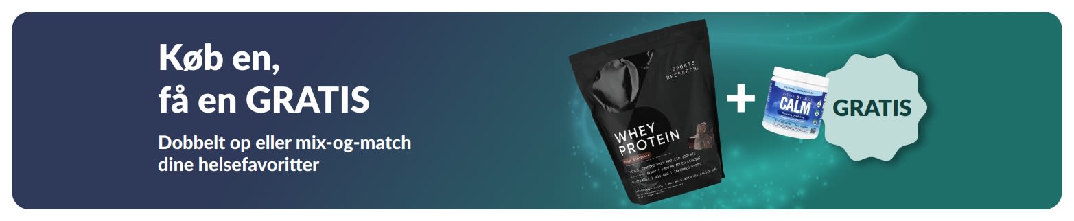 iHerb-kampagnebanner med tilbuddet køb en, få en gratis på helsefavoritter, inklusive probiotiske kosttilskud og en pipetteflaske.
