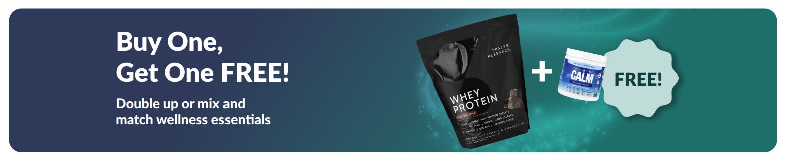 iHerb promo banner offering buy one get one free on wellness essentials.