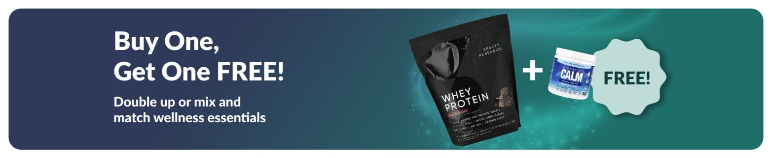 iHerb promo banner offering buy one get one free on wellness essentials.