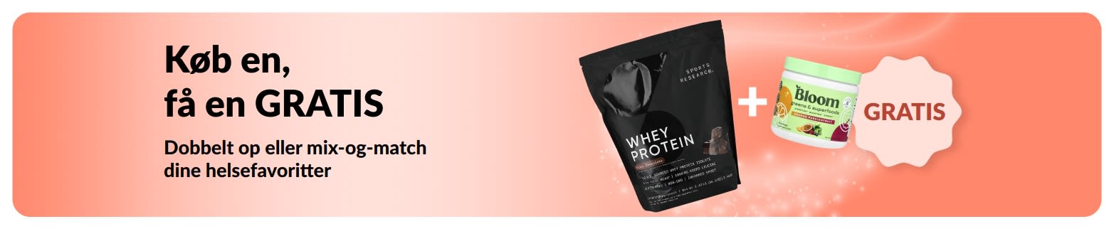 iHerb-kampagnebanner med tilbuddet køb en, få en gratis på helsefavoritter, inklusive probiotiske kosttilskud og en pipetteflaske.