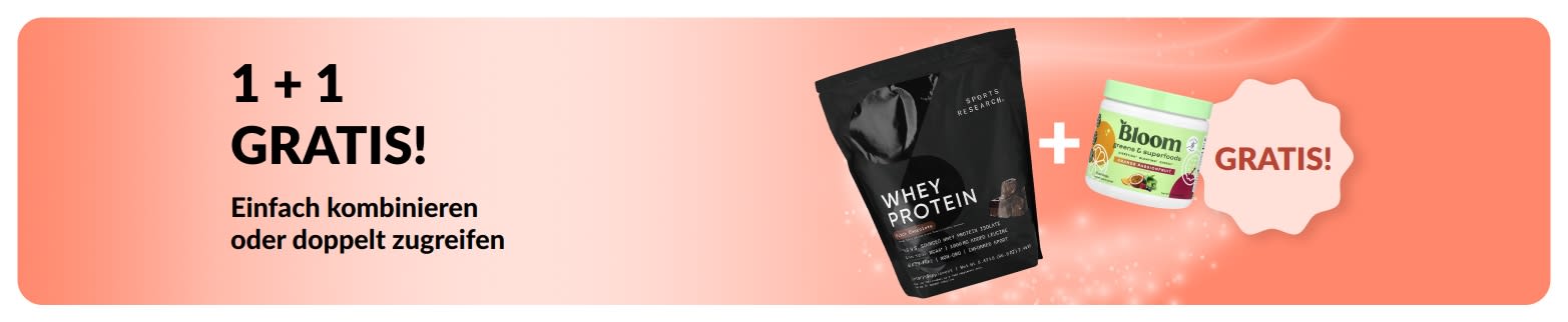 iHerb Werbebanner mit dem Angebot „Kaufe eins und erhalte eins gratis“ für Gesundheitsprodukte wie probiotische Nahrungsergänzungsmittel und Seren.